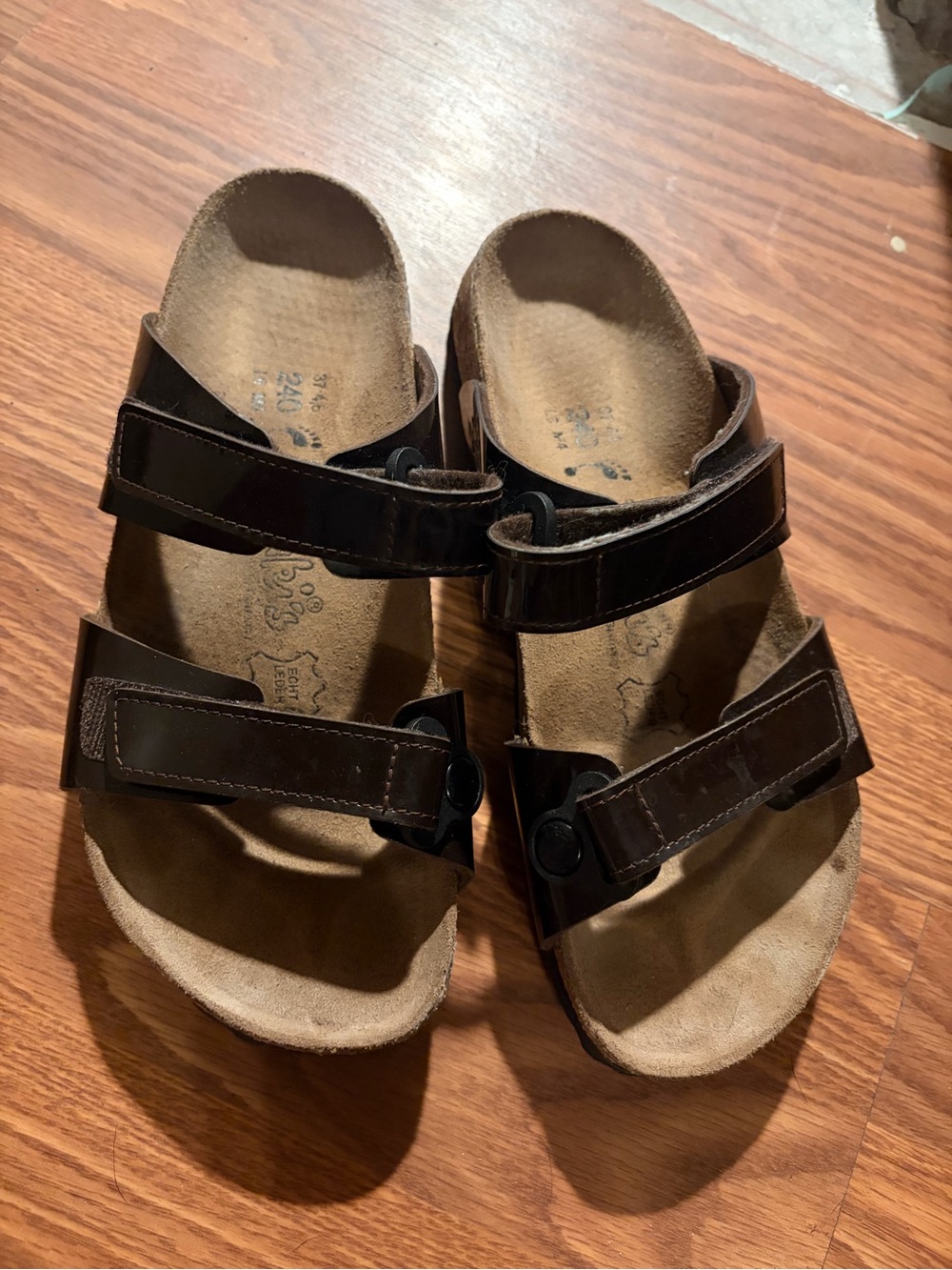 Birkenstock Dark Brown Two-Strap Cork Footbed Sandals